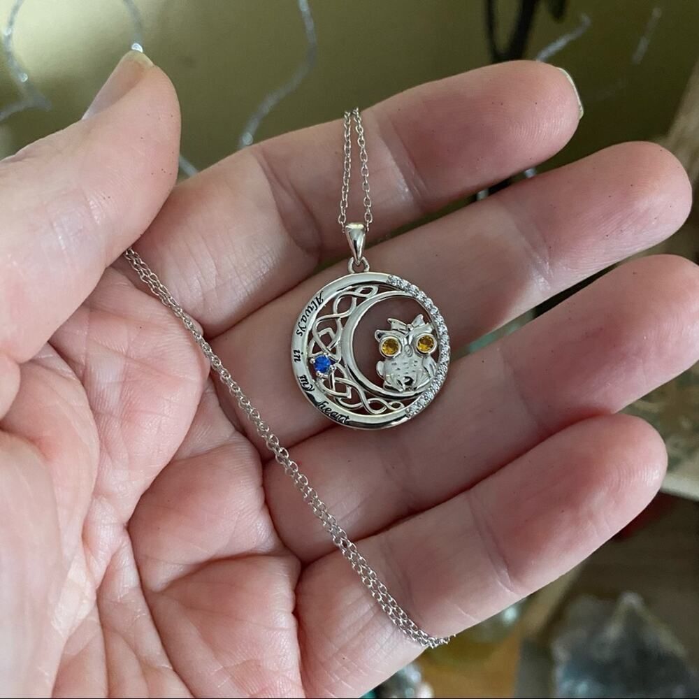 OwL Always In My Heart Sterling Celtic Moon CZ Necklace